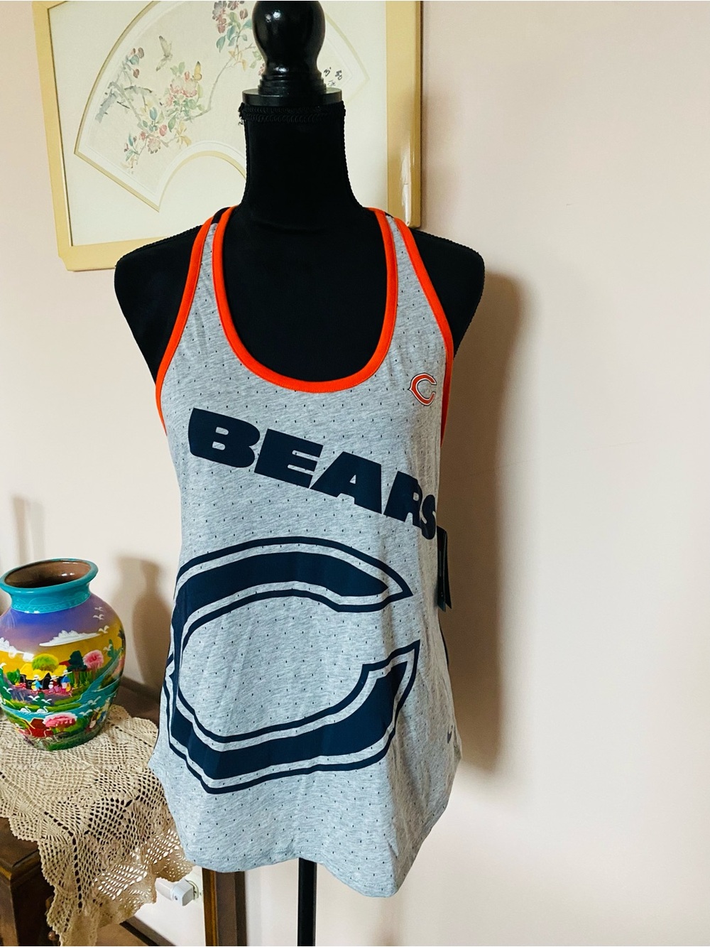 M/L/XL NFL Chicago Bears Gray Tank Top with Navy and Orange Trim